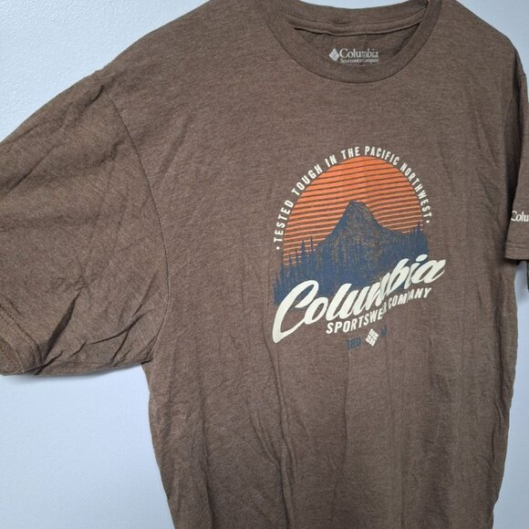 Columbia Tee Shirt Brown PNW Mountain Mens Large Pacific North West Short Sleeve - Picture 6 of 6